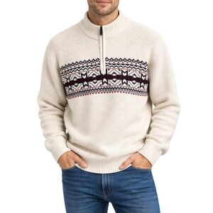 Izod Mens Sweater XL Ivory Fair‎ Isle Nordic Heritage Preppy Scandi Winter Ski